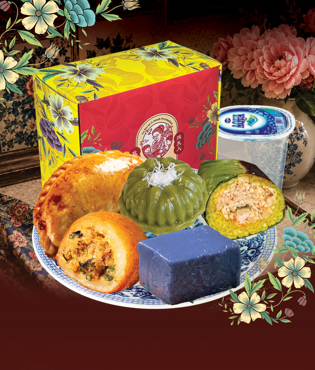 Snack box Tjerita Nyonya dengan pilihan kueh Peranakan